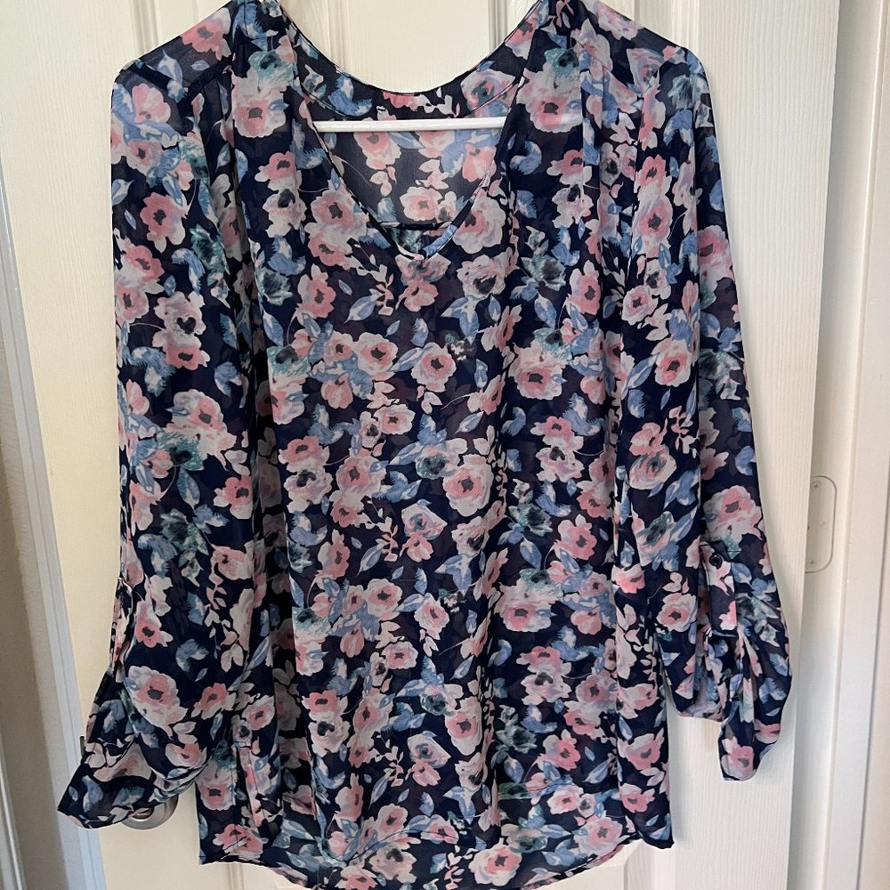 Navy Floral Blouse